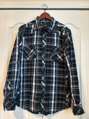 Chalc Casual Blue & Black Plaid Button-Down Shirt